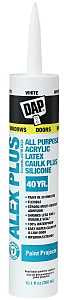 DAP 18152 Acrylic Latex Caulk with Silicone, White, -20 to 180 deg F, 10.1 fl-oz Cartridge, Pack of 12