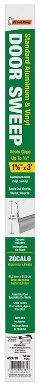 Frost King A59/36H Door Sweep, 36 in L, 1-5/8 in W, Aluminum Flange, Vinyl Insert