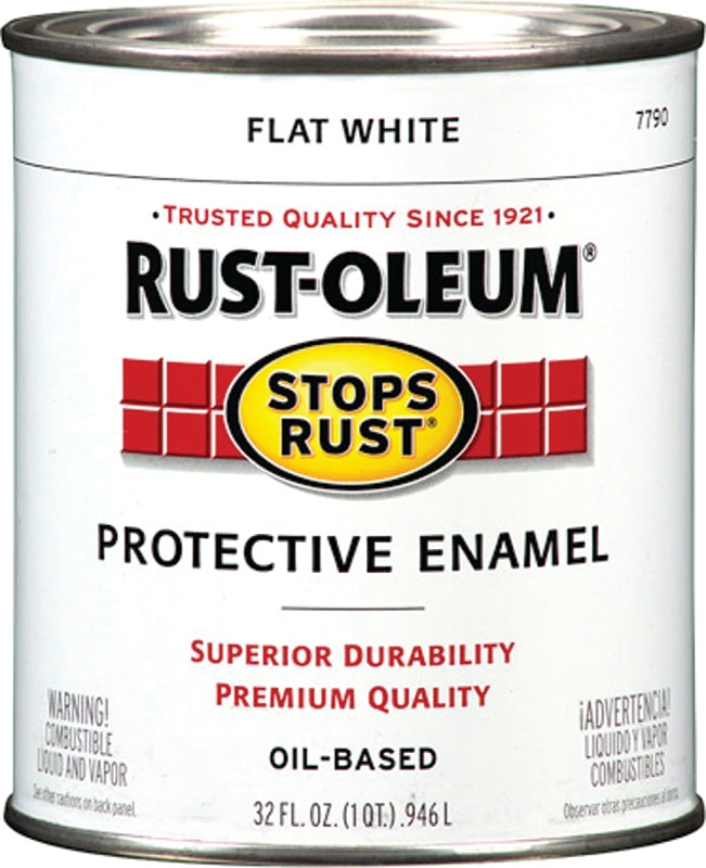 Stops Rust 7790502 Enamel Paint, Oil Base, Flat Sheen, White, 1 qt, Can, 50 to 110 sq-ft/qt Coverage Area