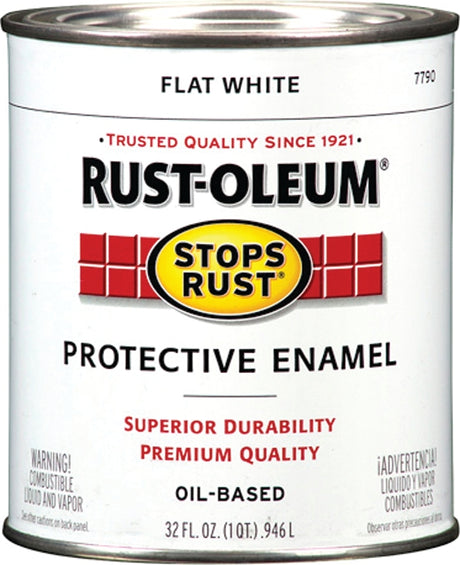Stops Rust 7790502 Enamel Paint, Oil Base, Flat Sheen, White, 1 qt, Can, 50 to 110 sq-ft/qt Coverage Area
