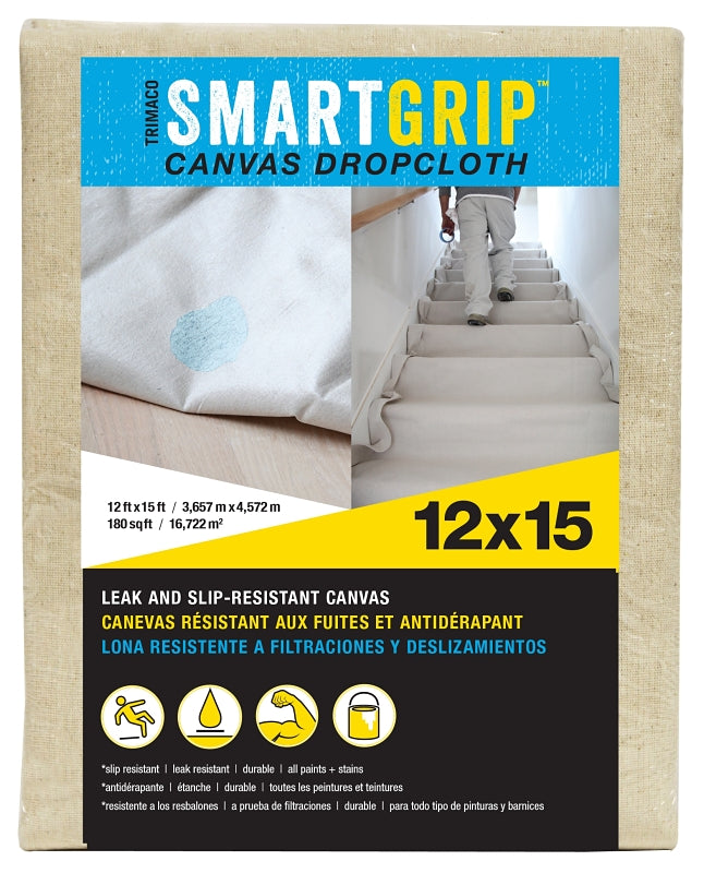 Trimaco SMART GRIP 85433 Drop Cloth, 15 ft L, 12 ft W, Canvas