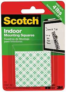 Scotch 111-24 Mounting Square, Heavy-Duty, 1 in L, 1 in W, White