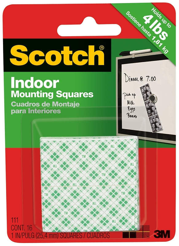 Scotch 111-24 Mounting Square, Heavy-Duty, 1 in L, 1 in W, White