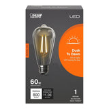 Feit Electric ST19CL927CA/DD/FILED Filament LED Bulb, Straight Tubular, Dusk-to-Dawn, ST19 Lamp, 60 W Equivalent, Clear