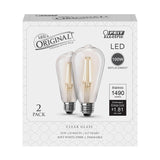 Feit Electric ST19100CL/927CA/2 LED Light Bulb, Original Vintage, 1490 Lumens, 15 W, ST19 Lamp, 100 W Equivalent, Clear