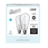 Feit Electric ST1960/CL/950CA/2 Filament LED Bulb, ST19 Lamp, 60 W Equivalent, E26 Medium Lamp Base, Dimmable, Clear