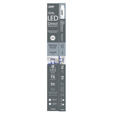 Feit Electric T512/840/LED LED Linear Tube, Direct Replacement, T5 Lamp, 8 W Equivalent, G5 Lamp Base, Non-Dimmable