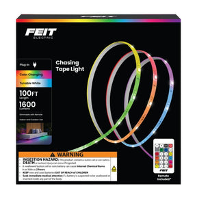 Feit Electric TAPE1200/CHASE Color Chasing and Tunable Tape Light, 100/240 V, 24 W, LED Lamp, RGB/Tunable White