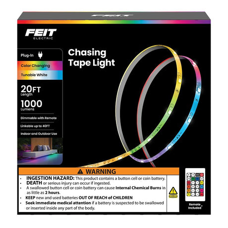 Feit Electric TAPE240/CHASE Color Chasing and Tunable Tape Light, 100/240 V, 24 W, LED Lamp, RGB/Tunable White Light