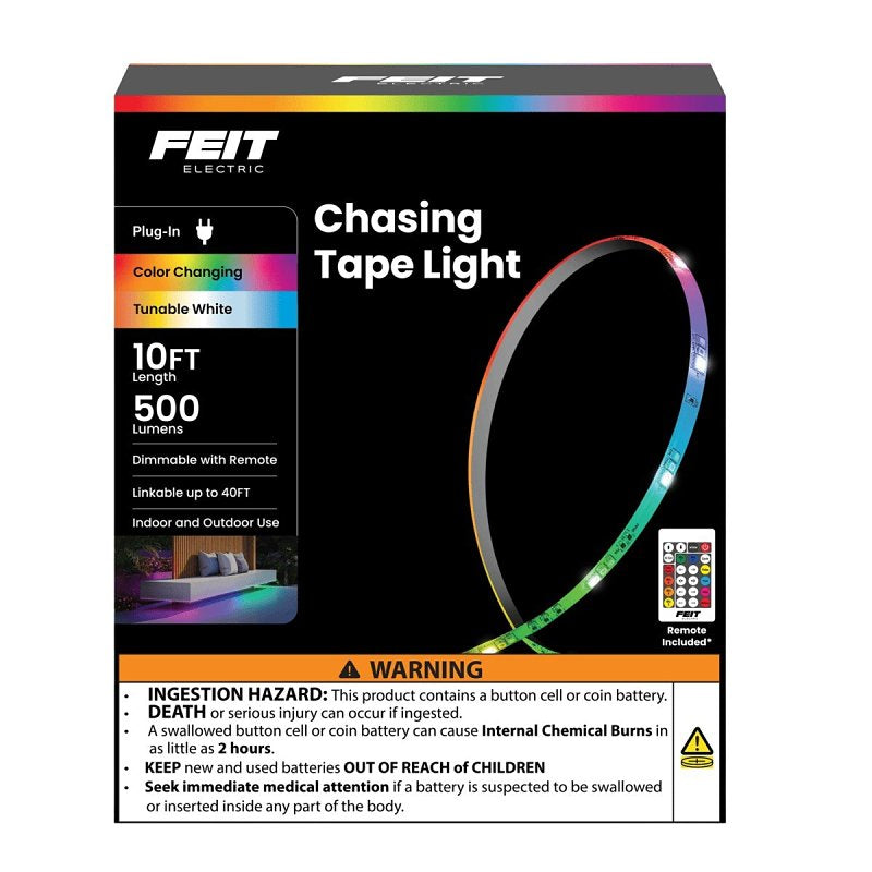 Feit Electric TAPE120/CHASE Color Chasing and Tunable Tape Light, 100/240 V, 24 W, LED Lamp, RGB/Tunable White Light