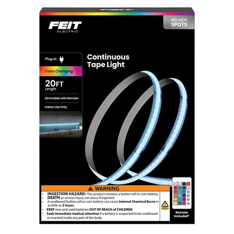 Feit Electric TAPE240/COB/RGB Indoor Continuous Color Tape Light, 120 V, LED Lamp, RGB Light, 120 Lumens