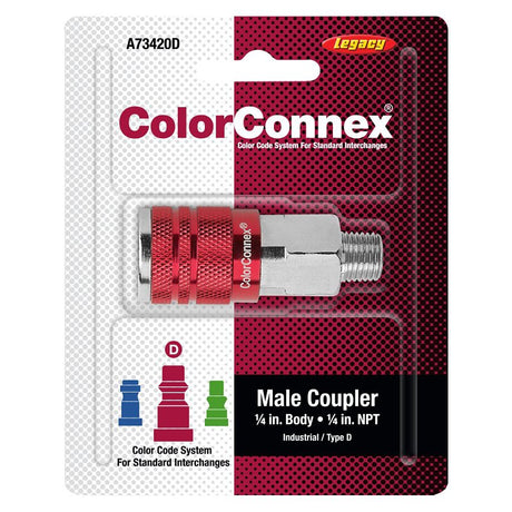 Legacy A73420D Industrial Interchange Coupler, 1/4 in, MNPT, Aluminum/Steel, Zinc, Red