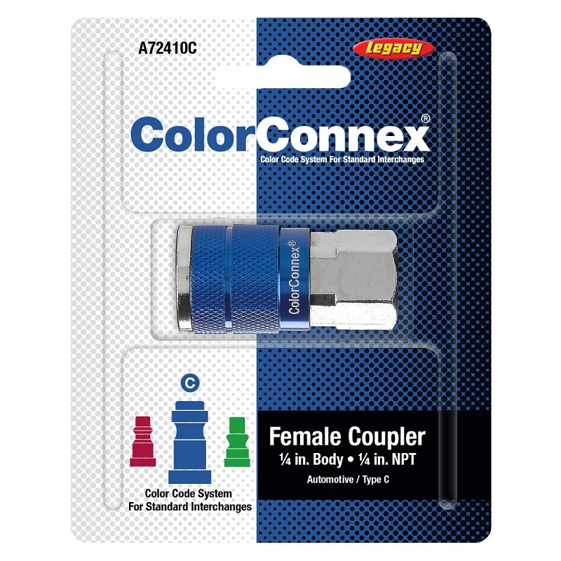 ColorConnex A72410C Automotive Interchange Coupler, 1/4 in, FNPT, Aluminum/Steel, Zinc, Blue
