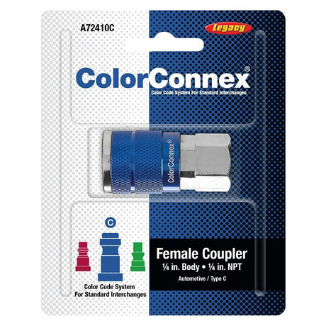 ColorConnex A72410C Automotive Interchange Coupler, 1/4 in, FNPT, Aluminum/Steel, Zinc, Blue