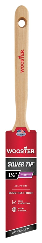 Wooster Silver Tip 5221-1-1/2 Paint Brush, 1-1/2 in W, 2-7/16 in L Bristle, Polyester Bristle, Angular Handle, Pack of 6