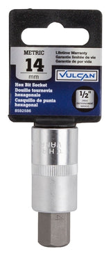 Vulcan 3506011913 Hex Bit Socket, 14 mm Tip, 1/2 in Drive, Chrome, 2-1/2 in OAL