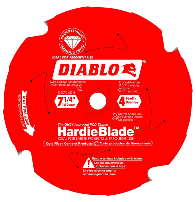Diablo D0704DHA Circular Saw Blade, 7-1/4 in Dia, 5/8 in Arbor, 4-Teeth, Polycrystalline Diamond Cutting Edge, Pack of 5