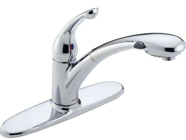 Delta Signature 470-PROMO-DST Kitchen Faucet, 1.8 gpm, 1-Handle, Ceramic, Chrome Plated, Deck, Lever Handle