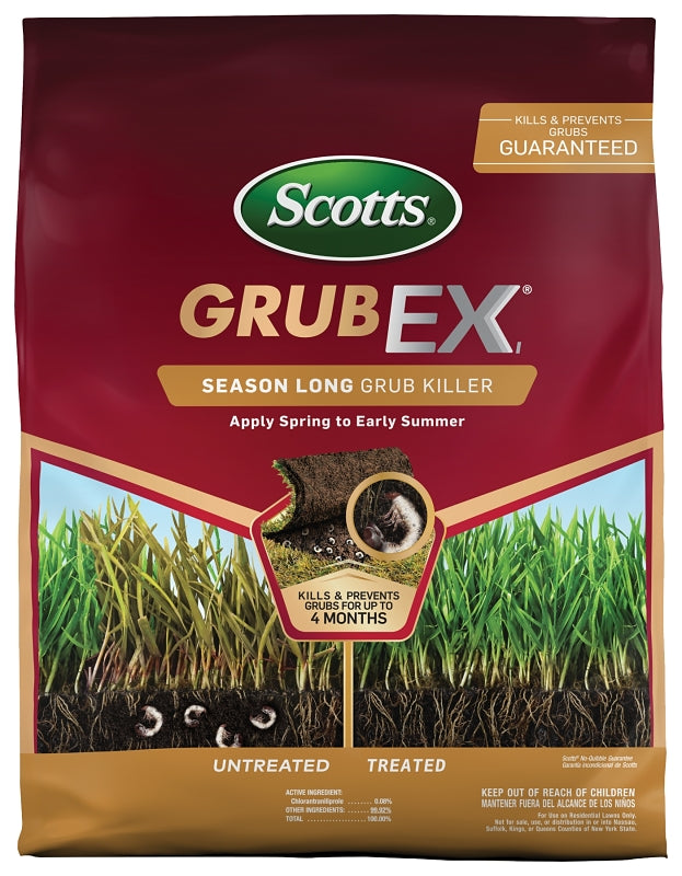 Scotts GrubEx1 99605 Season Long Grub Killer, Solid, Spreader Application, Lawns, 14.35 lb Bag