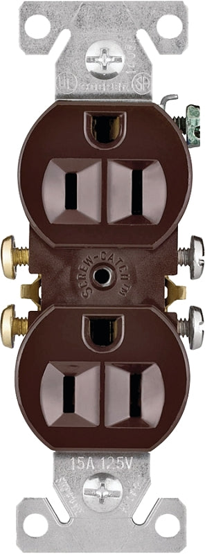 Eaton Wiring Devices 270B Duplex Receptacle, PVC, Brown, 2-Pole, 15 A, 125 V, Push-in, Side Wiring, NEMA: 5-15R