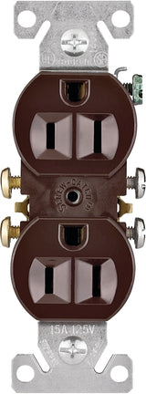 Eaton Wiring Devices 270B Duplex Receptacle, PVC, Brown, 2-Pole, 15 A, 125 V, Push-in, Side Wiring, NEMA: 5-15R