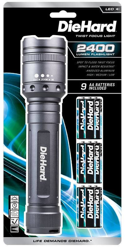 Dorcy DieHard Series 41-6124 Twist Flashlight, AA Battery, Alkaline Battery, LED Lamp, 2400 Lumens Lumens, Flood Beam