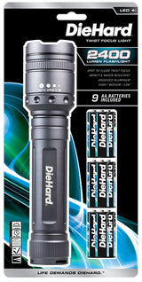 Dorcy DieHard Series 41-6124 Twist Flashlight, AA Battery, Alkaline Battery, LED Lamp, 2400 Lumens Lumens, Flood Beam