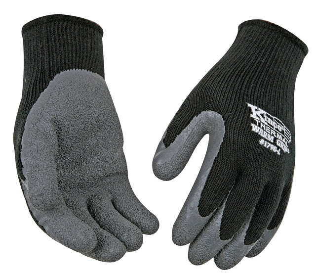 Warm Grip 1790-L Thermal Protective Gloves, Men's, L, 11 in L, Wing Thumb, Knit Wrist Cuff, Acrylic/Latex, Black