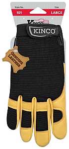 KincoPro 101-M Safety Gloves, M, Gold, Men's, Wing Thumb, Hook and Loop, Polyester/Spandex, Deerskin Leather Palm