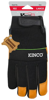 KincoPro 102-M Safety Gloves, M, Gold, Men's, Wing Thumb, Hook and Loop, Polyester/Spandex, Goatskin Leather Palm