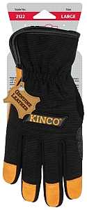 KincoPro 2122-L Hybrid Gloves, Men's, L, Wing Thumb, Easy-On, Shirred Elastic Cuff, Grain Buffalo Back, Black