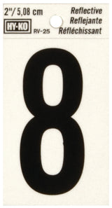 Hy-Ko RV-25 Series RV-25/8 Self-Adhesive Reflective Number, Character: 8, 2 in H Character, Black Character, Vinyl, Pack of 10