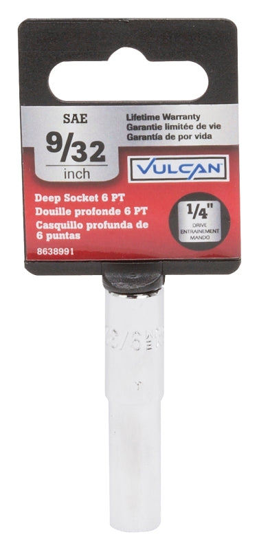 Vulcan MT6486070 Drive Socket, 9/32 in Socket, 1/4 in Drive, 6-Point, Chrome Vanadium Steel, Chrome