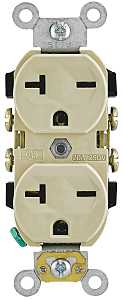 Leviton 051-05822-00I Single Receptacle, Strap Mounting, 2-Pole, 250 V, 20 A, NEMA: NEMA 6-20R, Ivory