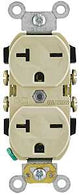 Leviton 051-05822-00I Single Receptacle, Strap Mounting, 2-Pole, 250 V, 20 A, NEMA: NEMA 6-20R, Ivory