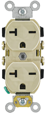Leviton 051-05822-00I Single Receptacle, Strap Mounting, 2-Pole, 250 V, 20 A, NEMA: NEMA 6-20R, Ivory