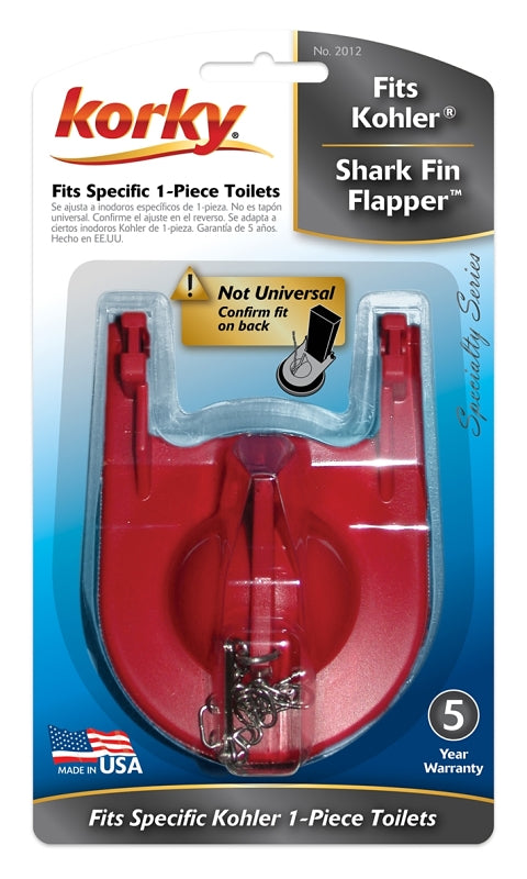 Korky 2012BP Toilet Flapper, Specifications: 2 in Valve Open, Chlorazone Rubber, Red