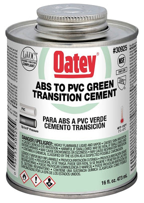 Oatey 30925 Medium-Bodied Transition Cement, 16 oz Can, Liquid, Green