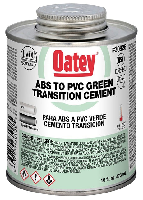 Oatey 30925 Medium-Bodied Transition Cement, 16 oz Can, Liquid, Green