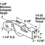 Prime-Line D 1858 Roller Assembly, 3-1/8 in L x 11/16 in W x 1 in H Dimensions, 1-1/4 in Dia Roller, 5/16 in W Roller