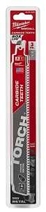 Milwaukee TORCH 48-00-5302 Series Reciprocating Saw Blade, 1 in W, 9 in L, 7 TPI, Carbide Cutting Edge, 3/PK