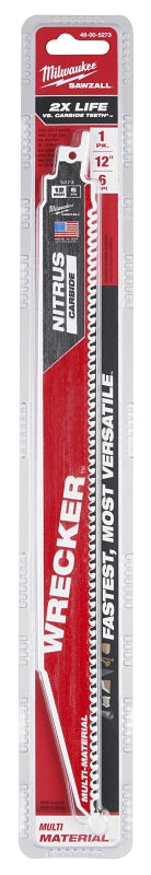 Milwaukee The WRECKER 48-00-5273 Reciprocating Saw Blade, 8-3/4 in W, 12 in L, 6 TPI, Carbide Cutting Edge