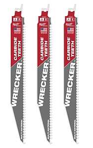 Milwaukee SAWZALL 48-00-5342 Series Reciprocating Saw Blade, Applicable Materials: Cast Iron, Wood, 1 in W, 9 in L, 3/PK