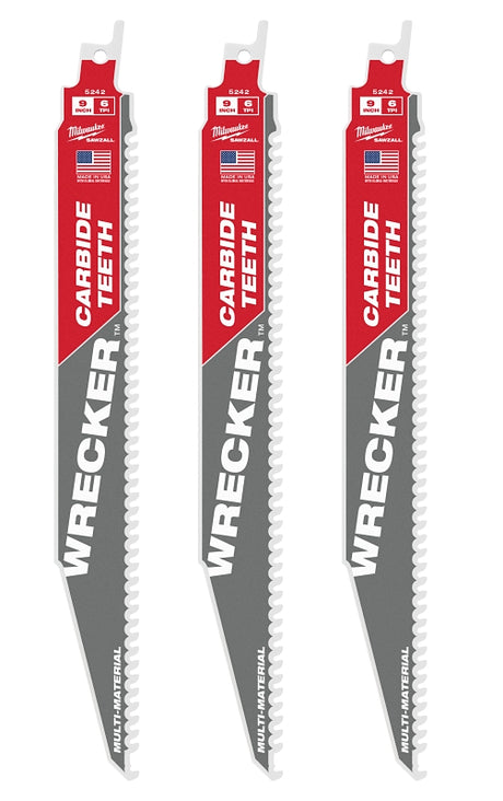 Milwaukee SAWZALL 48-00-5342 Reciprocating Saw Blade, 1 in W, 9 in L, 6 TPI, Carbide Cutting Edge
