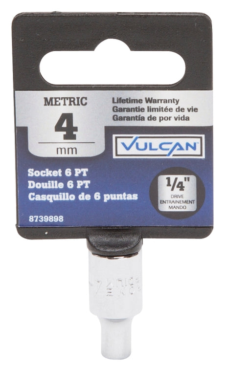 Vulcan MT6487862 Drive Socket, 4 mm Socket, 1/4 in Drive, 6-Point, Chrome Vanadium Steel, Chrome