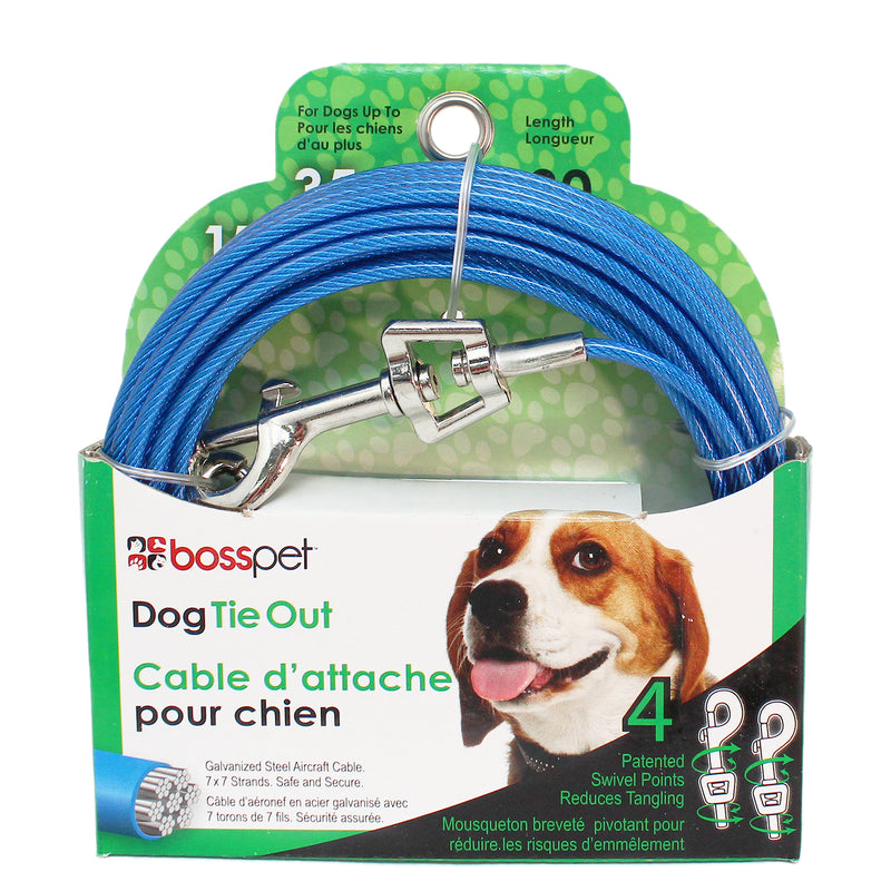 PDQ Blue / Silver Vinyl Coated Cable Dog Tie Out Medium