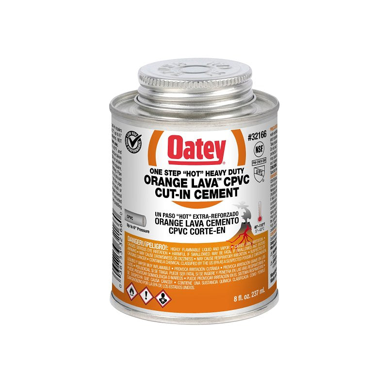 Oatey 32166 Cut-In Cement, 8 oz Can, Liquid, Orange