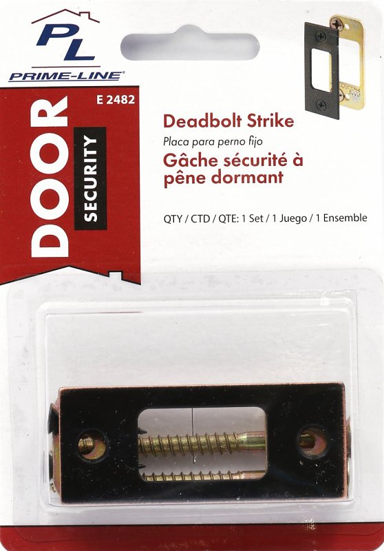 Defender Security E 2482 Deadbolt Strike Plate, 2-3/4 in L, 1-1/8 in W, Steel, Bronze, Pack of 3