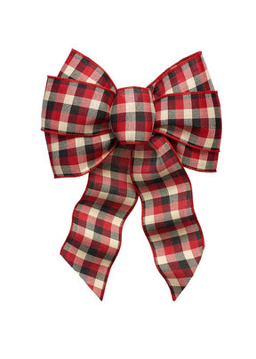 Holidaytrims 6129 Plaid Wired Bow, Black/Red, Pack of 12