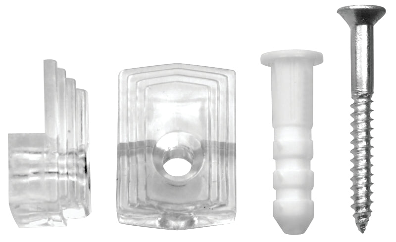 OOK 50224 Mirror Clip Set, 1/8 in L Dimensions, 20 lb, Plastic, Clear, Wall, 10/PK